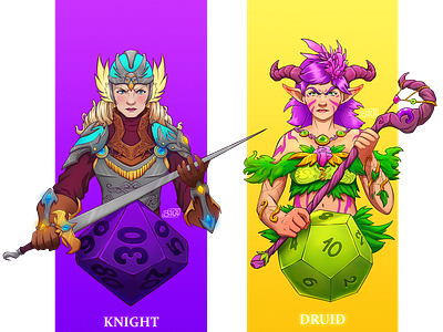 DnD Female Knight and Druid character design dnd druid illustration knight