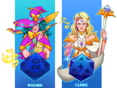 DnD Female Wizard and Cleric character design cleric dnd illustration wizard