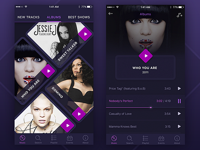 Music App for Jessie J app audio concept list listener music photoshop player song sound ui ux