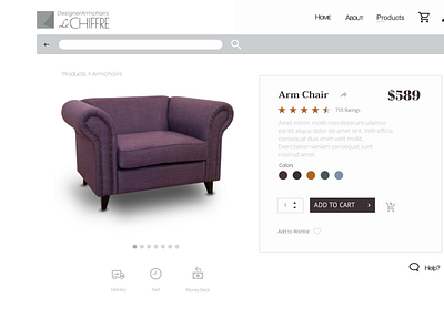 Udemy Project - Le Chiffre Designer Armchairs | Product Page design instructor led project minimal product page ui ux ux design web web deisgn web page