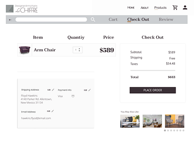 Udemy Project - Le Chiffre Designer Armchairs | Checkout Page design instructor led project minimal ui ux ux design web