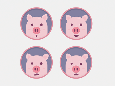 Piggy angry character happy icon illustration pig piggy sad suprised vector