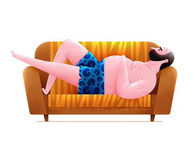 Horizontal lifestyle animal editorial fat furniture lazy naked print sofa tiger underwear