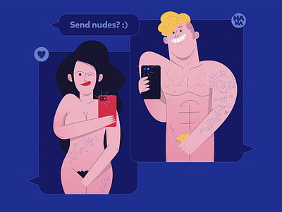 Send nudes ✏️ boy girl illustraion illustrator naked nudes selfie send tattoo vector