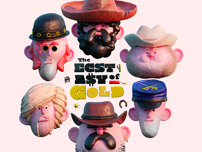 the Ecstasy of Gold 3d character country cowboy gold head romantic wildwest