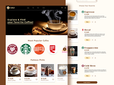 Landing Page for Coffee and Drinks Aggregator - Caffael aggregator cafe coffee delivery drinks figma monochromatic theme swiggy ui design uiux website design zomato