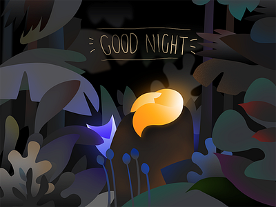 Good Night art black fox illustration jungle night panting ui