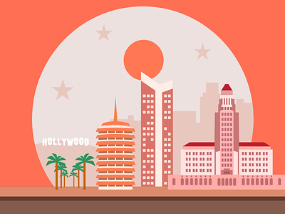 Los Angeles buildings flat holywood illustration la los angeles pictogram
