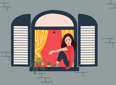 Window girl illustration illustration vector girl window girl