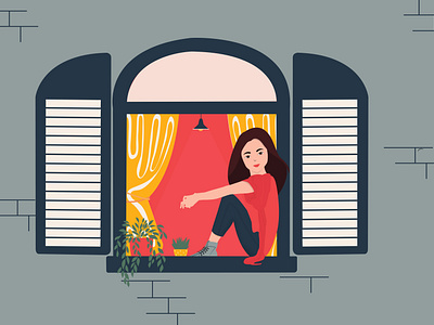 Window girl illustration