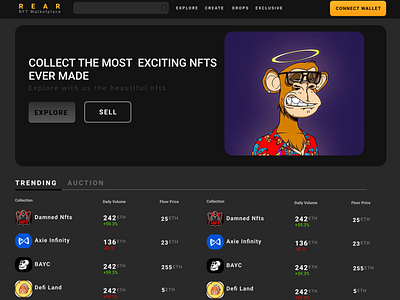 Product Design NFT marketplace- R.E.A.R NFT MARKETPLACE bitcoin blockchain crypto dapp defi nft nftdesign nftmarketplace nftmarketplacedesign nfts productdesign ui web3 web3ui