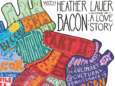 Bacon A Love Story bacon hand drawn heart inversion pig school typography