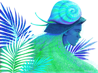 Under the shell artwork design design art drawing fashion girl power hat illuatration nature snail woman