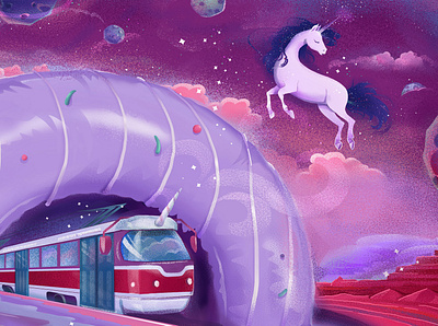 Unicorn Universe advertising aer art artwork childrens illustration design drawing illustration magic planet product design star tram unicorn universe