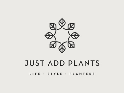 Just Add Plants Logo botanical branding container decoration geometric handcraft leaf leaves lifestyle logo mark minimal planter symbol