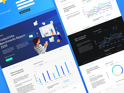 Productivity benchmarks report Hubstaff 2x 2020 design colombia digital hubstaff illustration landing layout monitoring productivity remote report team time tracking ui ux