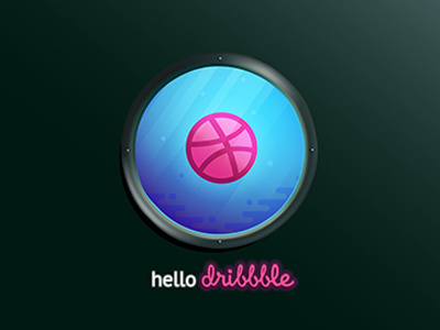 Hello Dribbble! blue deep dribbble first illustration sea shine shot submarine vector window