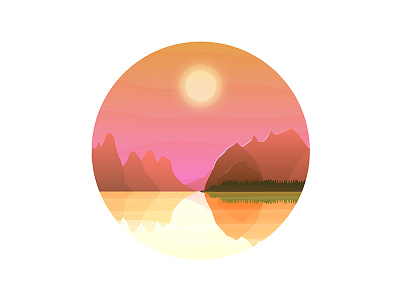 Sunset agudelo flyer illustration landscape logo mountains nature reflect rene river sunset vector
