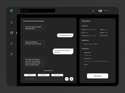 Dark UI Web App. Chat with bot / AI. Doctor Website