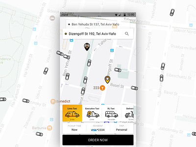 Ordering Taxi App cab design driver flat icon illustrations map mobile sketch taxi ui ux
