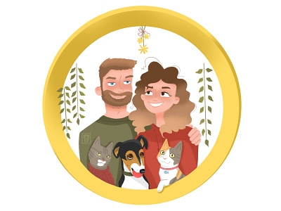 Portrait for the family cat charactersdesign cute design dog family graphic design happiness illustration illustrator love peace pets portrait woman