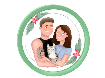 A portrait of a couple in love art branding cat charactersdesign childrensbookillustrator cute design face flowers girl graphic design illustration illustrator logo lovers pendant tattoo ui