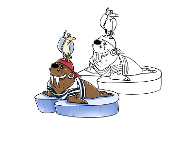 A pirate walrus art branding character charactersdesign childrensbookillustrator cute design graphic design illustration illustrator logo pirate seagull sketch walrus