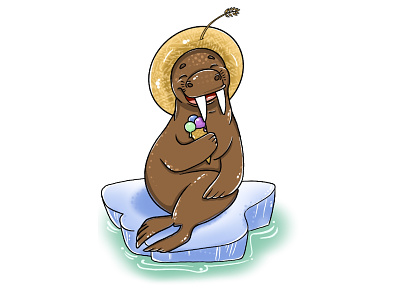 Sometimes it takes so little to be happy animals art branding charactersdesign childrensbookillustrator cute design graphic design ice cream illustration illustrator logo walrus zoo