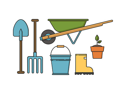 Gardening gardening icons lineart set