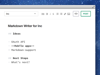 Markdown supported writer for Inc editor flat inc markdown minimal monospace simple text writer