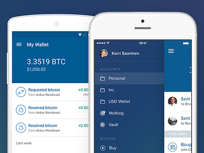 Coinbase for iOS & Android android app bitcoin coinbase drawer ios material design mobile