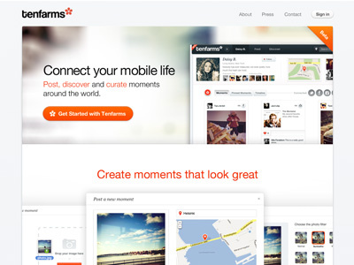 Tenfarms app homepage landing page social app website