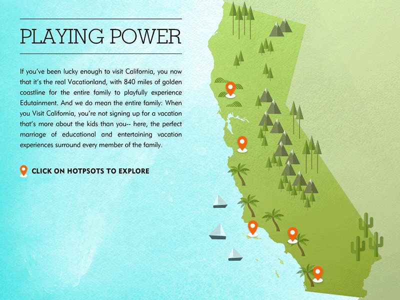 Playing Power - Visit California design illustration interaction design map ui ui ux vector web website website concept