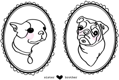 Brother + Sister cameo dogs illustration whimsical