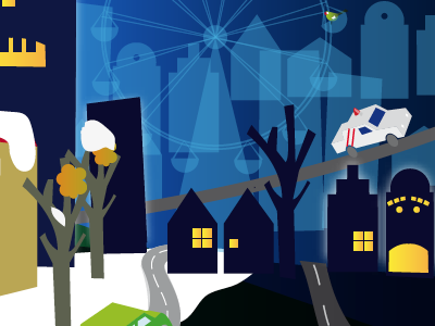 Kinderpagina Daarbuiten, Stayokay (detail) city daarbuiten funfair illustration kids night winter