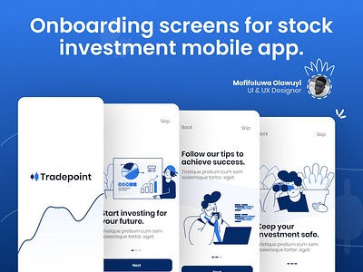 Onboarding screens for stock investment mobile app app illustration ios product design ui ux