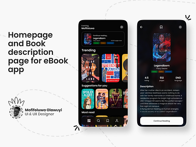 eBook app (Dark mode) app ebook product design reading ui ux