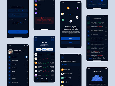 Dark Mode: Few screens from the Roqqu project