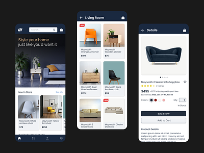 E-commerce furniture app blue clean ecommerce ecommerce app ecommerce shop furniture app minimal mobile app mobile app design online shop shopping shopping cart ui design uiux