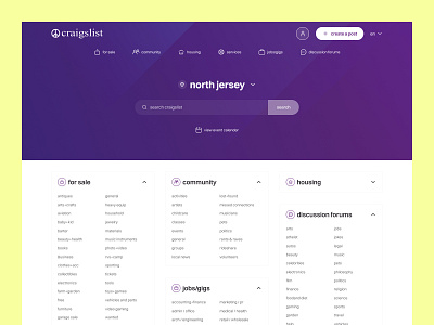Craigslist UI Redesign card category clean flat list marketplace material modern