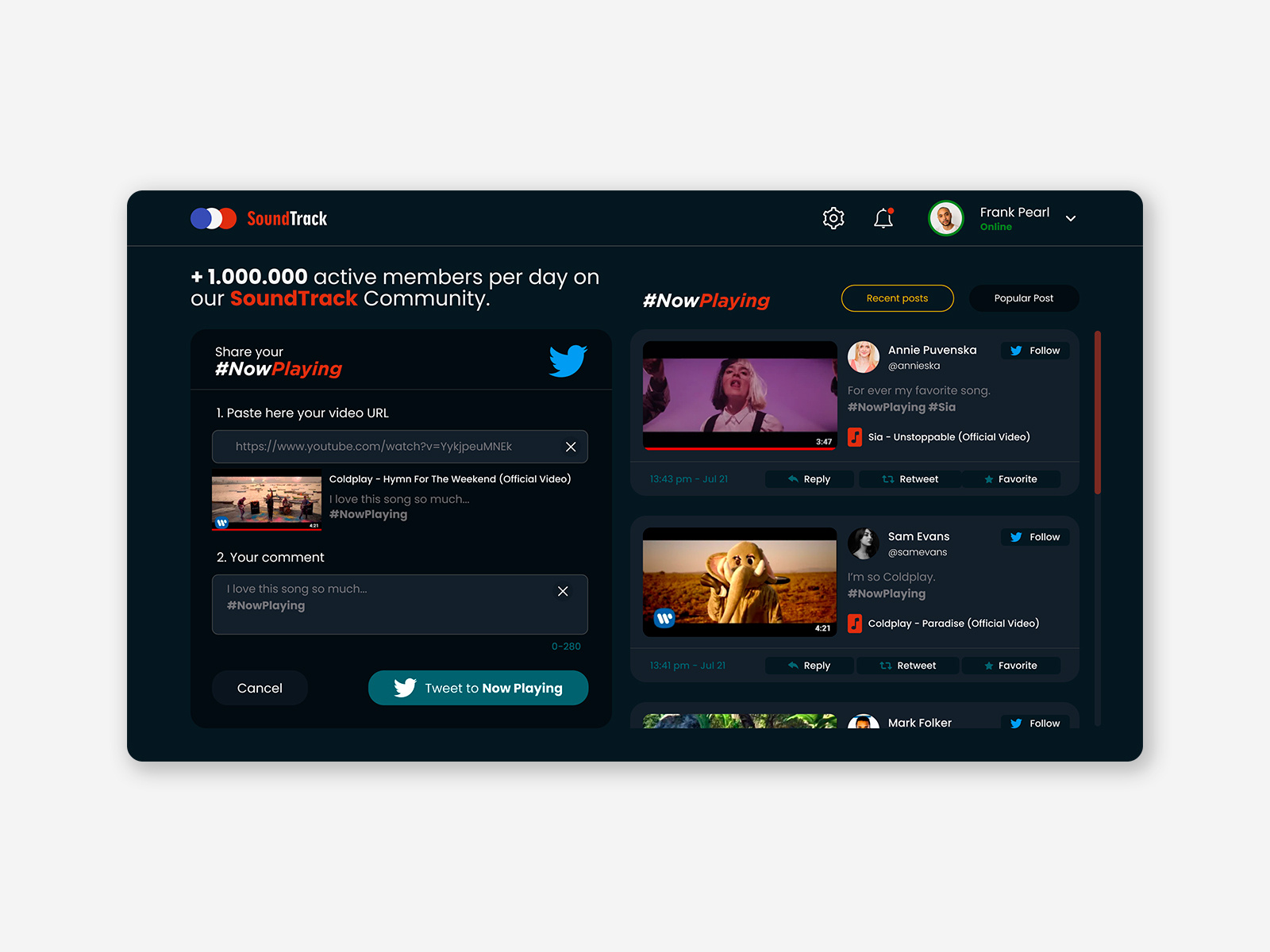 Soundtrack video feeds ui design by javier basante on dribbble