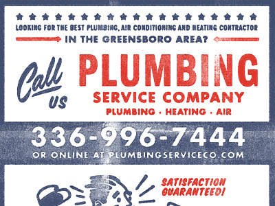 Plumbing Service Co. blue branding logo plumbing printed retro texture type typography vintage