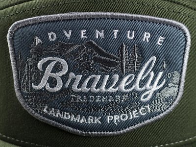 Adventure Bravely design embroidered greenville hat landmark mountain outdoors patch typography