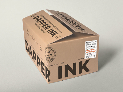 Dapper Ink Shipped box branding dapper design icons logo package packing pattern tape type typography