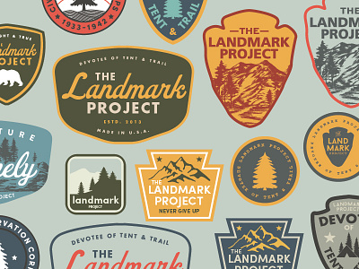 Landmark Patches badge branding fun layout lock up logo patch printed screenprint type typography vintage
