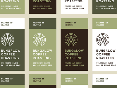 Bungalow Coffee Labels badge branding grids illustration lines logo packaging pattern system typography