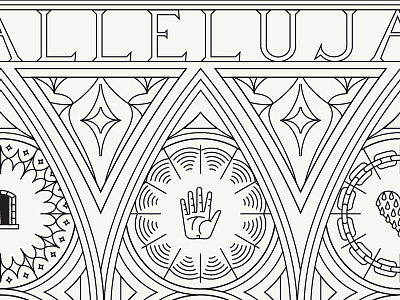 Hallelujah Here Below Stain Glass badge branding grids illustration layout lines logo pattern printed system texture type typography vector