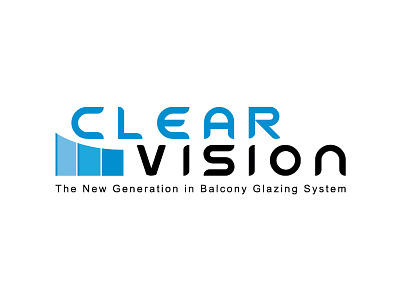 Clear Vision blue curtain cyan glass logo