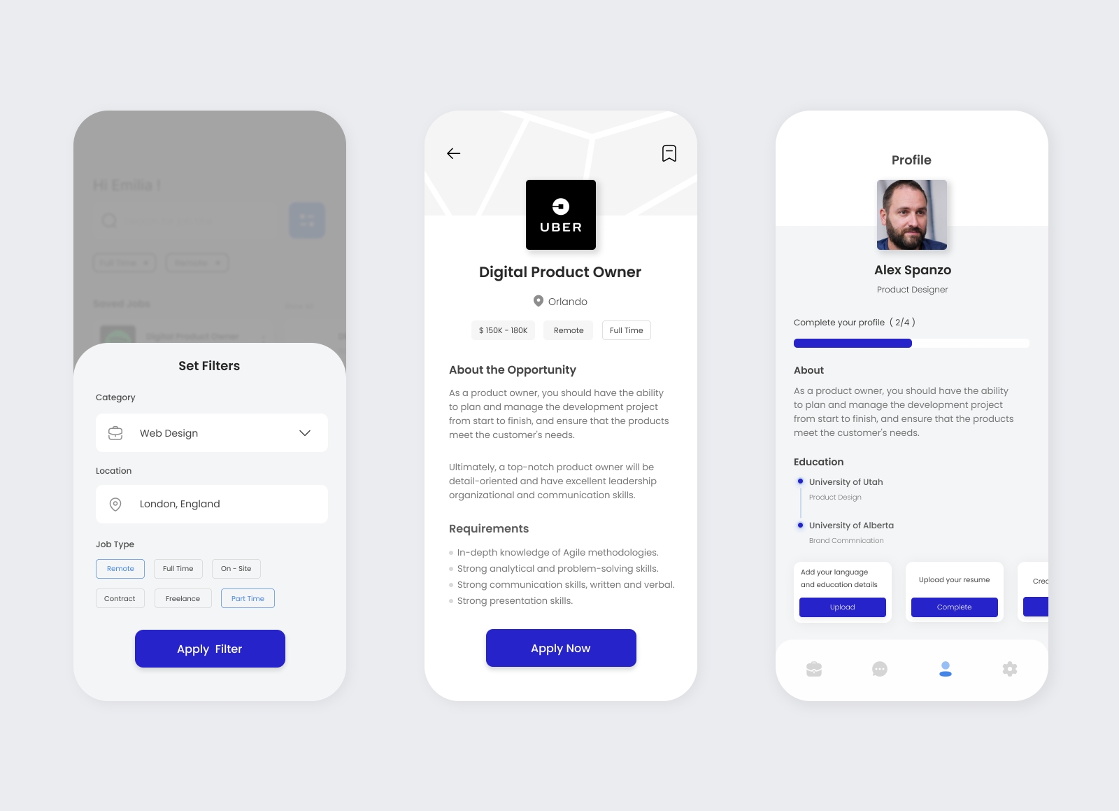 Hiring mobile app by Nildeniz Duran on Dribbble