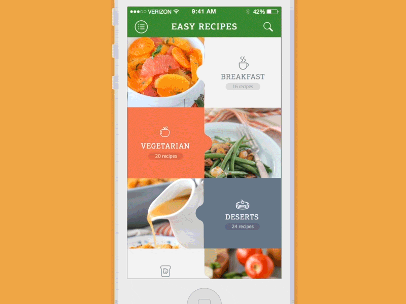 GIF for the Recipe App animation app flat gif ios ios animation iphone navigation recipe ui